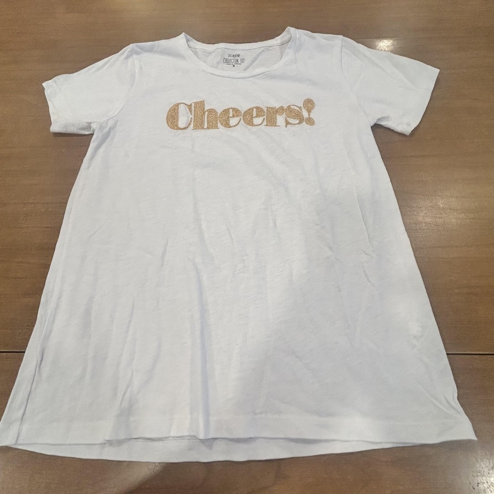 J.Crew Shirt Womens Small White Cheers Gold Embroidered Collector Tee T-Shirt
